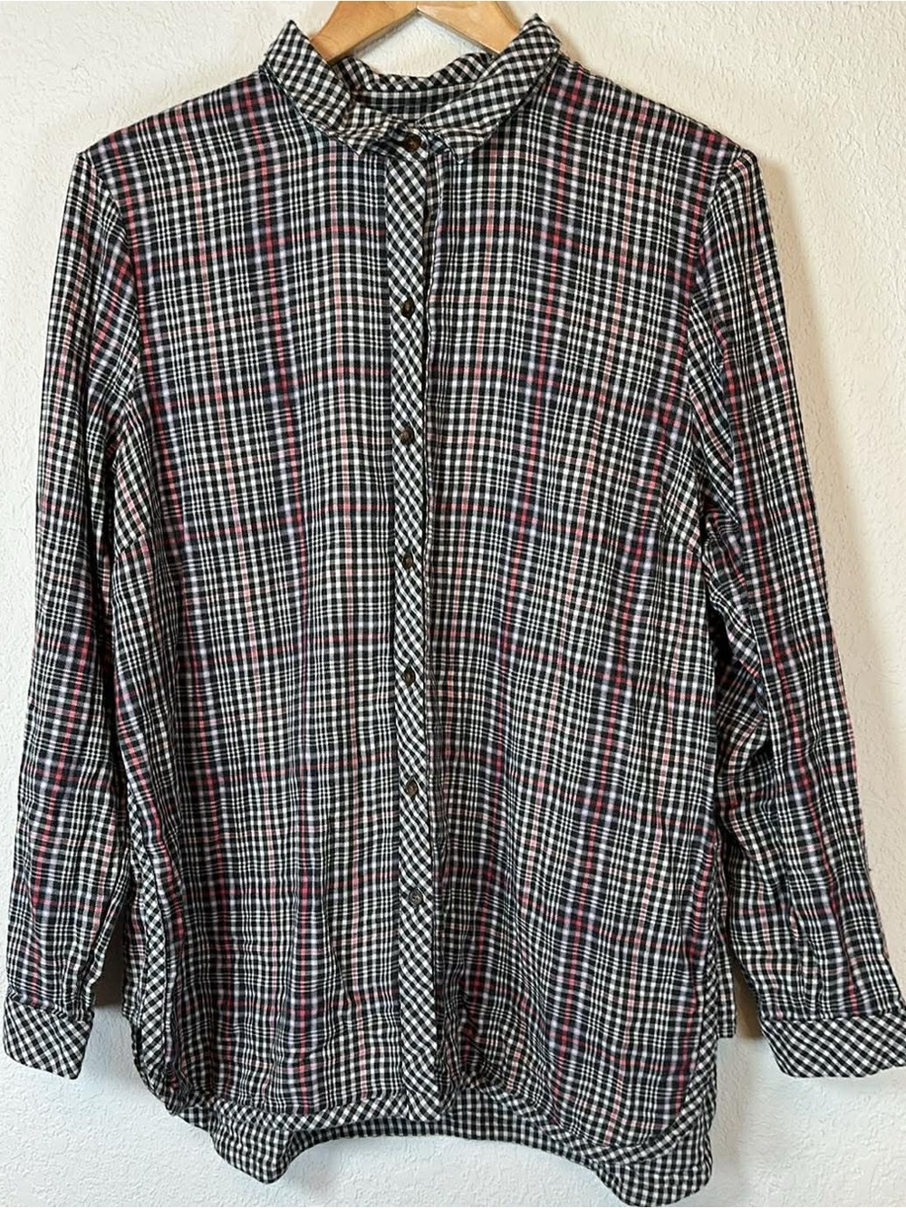 J. Jill Black, White & Red Plaid Casual Button-Down Shirt